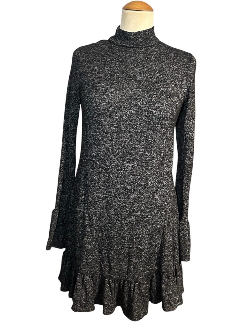 Express Mock Neck Ruffle-Hem Long Sleeve Dress Charcoal Size XS